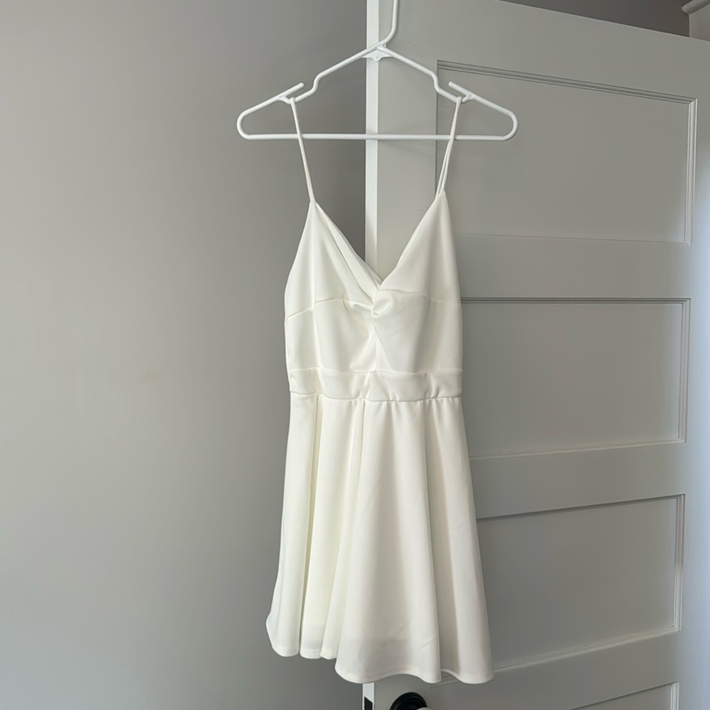 White Dress with Built in Shorts - Tied Knot in Front